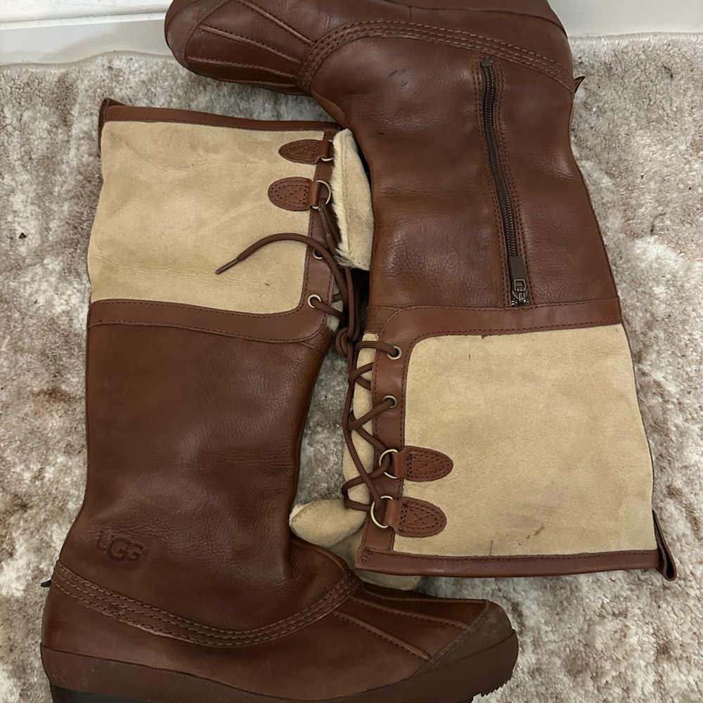 UGG Women's Leather and Suede Boots - Brown and Cream
